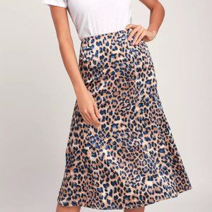 Satin leopard midi skirt
